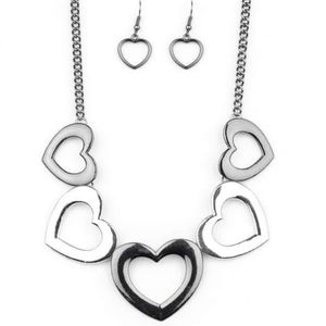 Gunmetal Heart Necklace and Earring Set